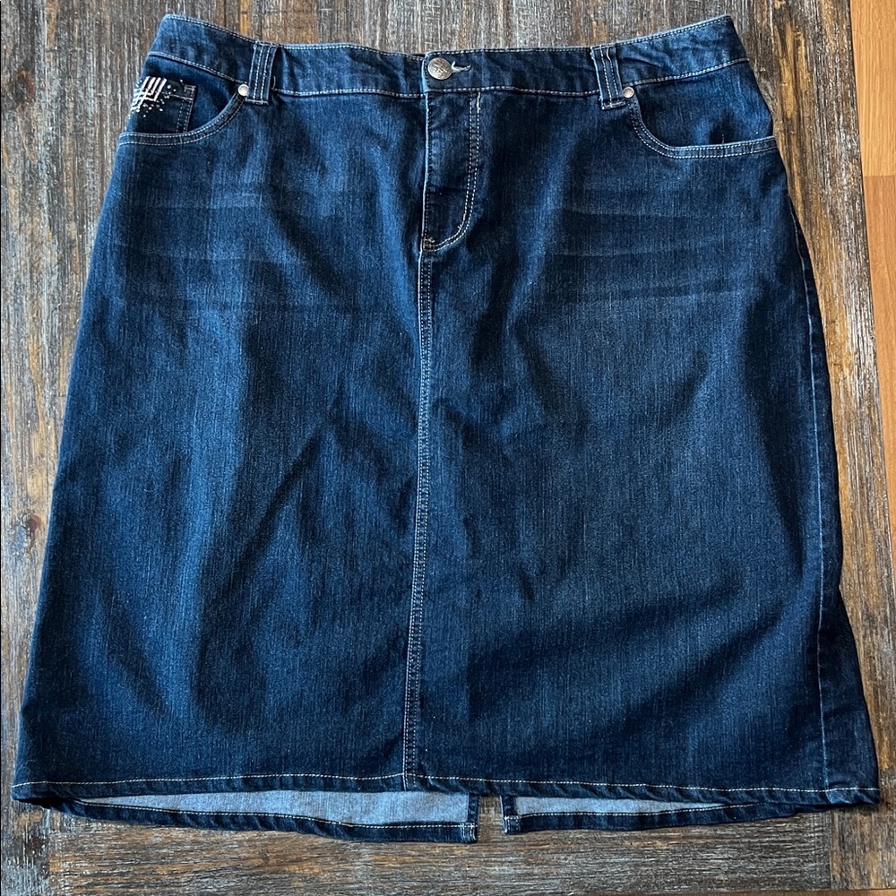 CJ Banks Dark Blue Denim A-Line Skirt
